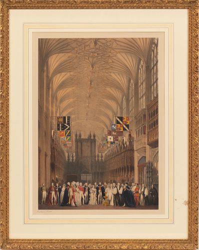 TINTED ENGRAVING ON PAPER, H 19", W 13", ST. GEORGE'S CHAPEL, WINDSOR CASTLE 