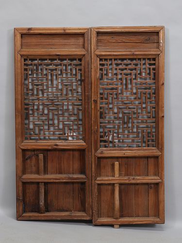 CHINESE (?) CARVED WOOD ARCHITECTURAL PANELS, PAIR, H 51"-53", W 19"-20" 