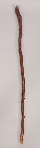 CHINESE CARVED WOOD CANE, H 48", DIA 2.5"