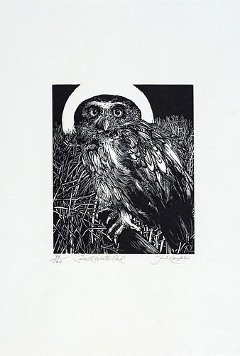 JACK COUGHLIN (AMERICAN, B. 1932) LITHOGRAPH ON RIVES WOVE PAPER, WITH WATERMARK, H 6" W 5" SMALL WINTER OWL