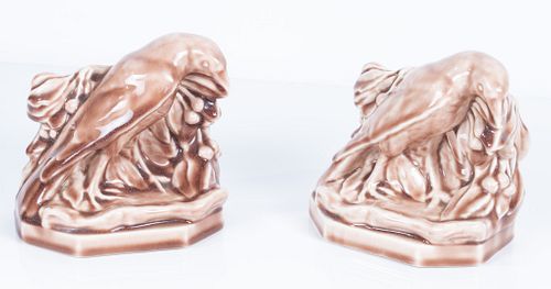 ROOKWOOD POTTERY BOOKENDS, WILLIAM MCDONALD DESIGNED, 1945, PAIR, H 5.25", W 5.5", D 3.25" 