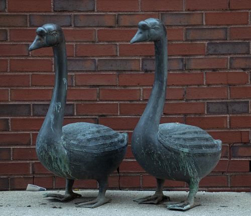 BRONZE GEESE  GROUP OF TWO, H 30" W 21" L 12" 