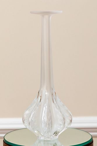 MARIE-CLAUDE LALIQUE DESIGNED FROSTED GLASS VASE, C. 1993, H 13.5", DIA 5" 