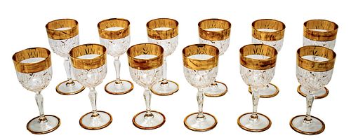 CRYSTAL WINE GLASSES WITH GOLD TRIM, 12PCS., H 6.375" 