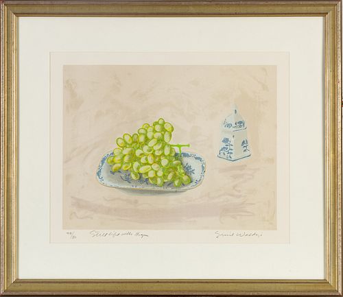 EMIL WEDDIGE (MICHIGAN, 1907-2001) COLOR LITHOGRAPH ON PAPER, H 15", W 19.5", STILL LIFE WITH GRAPES 