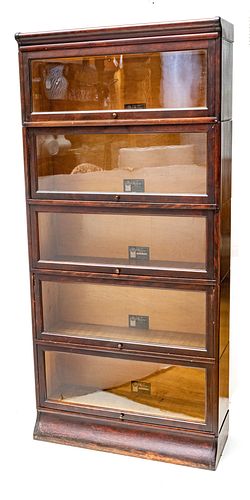 SKANDIA 'VIKING' MAHOGANY AND BIRCH FIVE-TIER BARRISTER BOOKCASE, EARLY 20TH C., H 73", W 34", D 13" 