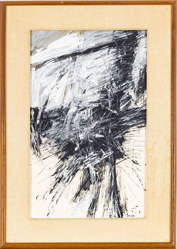 JULES ENGEL (AMERICAN, 1909-2003) GOUACHE & PASTEL ON BOARD, H 23", W 14.5", UNTITLED ABSTRACT 