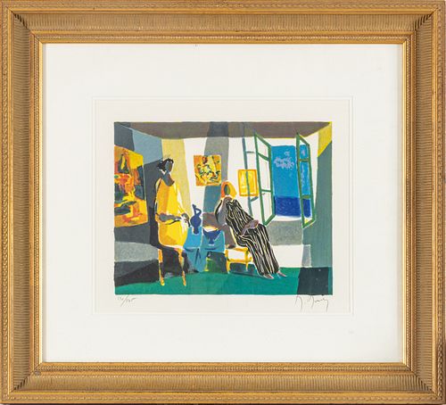 MARCEL MOULY (FRENCH, 1918-2008) COLOR LITHOGRAPH ON WOVE PAPER, H 9.25", W 11.75", UNTITLED INTERIOR SCENE 