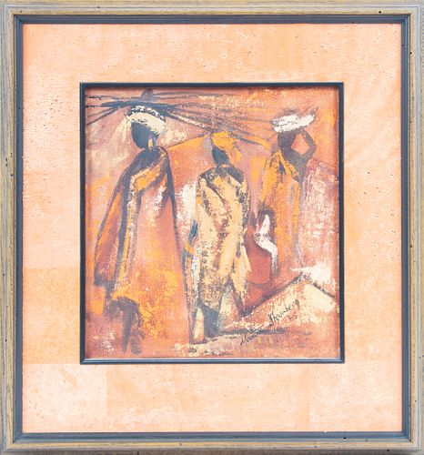 MOOK SHEYNBERG, OIL ON BOARD, H 12", W 11.75", THREE AFRICAN WOMEN 