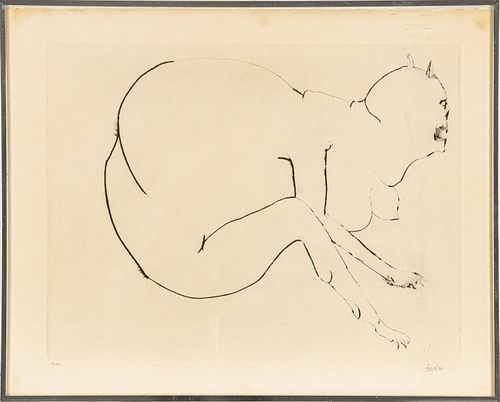 LEONARD BASKIN, 1922 - 20, DRYPOINT ETCHING ON WOVE PAPER, H 19.5", W 25.5", AMORPHOUS NUDE 