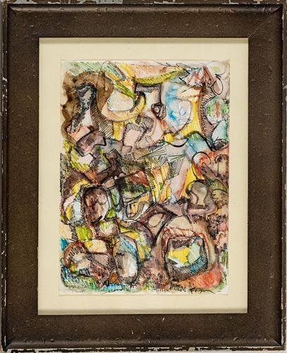 JACK FAXON (AMERICAN, 1936-2020), MIXED MEDIA WATERCOLOR,  H 14", W 11", ABSTRACT 