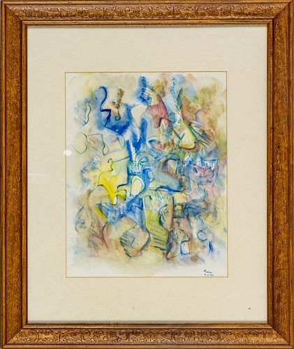 JACK FAXON (AMERICAN, 1936-2020), WATERCOLOR ON PAPER, H 13", W 10", PINK AND BLUE ABSTRACT 