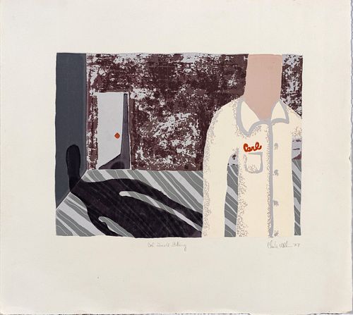 CHARLIE WILLIN,  (AMERICAN) SERIGRAPH ON PAPER, 1987, H 10.5" W 14" (IMAGE) CARL GOES A-STALKING 