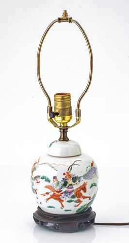 CHINESE PORCELAIN GINGER JAR CONVERTED TO A LAMP, H 16.5" (OVERALL), DIA 5" 