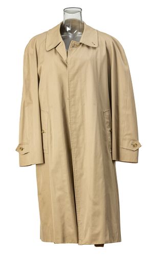 BURBERRY (LONDON, ENGLAND ) VINTAGE TAN TRENCH COAT WITH ICONIC CHECK WOOL LINING, L 45" 