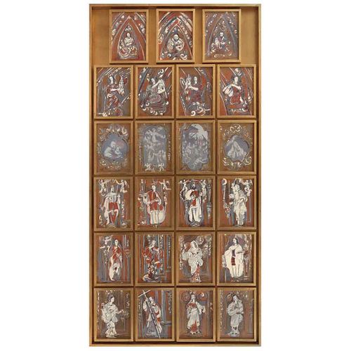 CARMEN PARRA, Altar de los Reyes, Firmadas, Serigrafías 169 / 200, 231 x 116.5 cm, pzs: 23, montadas en forma de retablo.