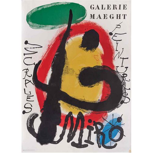 JOAN MIRÓ, Cartel para la exposición "Peintures Murales", 1961, Firmada en plancha, Litografía sin tiraje, 67 x 48.5 cm medidas totales