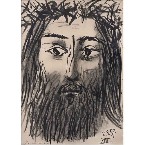 PABLO PICASSO, Retrato de Cristo,1961, Firma espuria. Fechada 2.3.59 XVII en plancha, Litografía sin tiraje, 56 x 26 cm medidas totales
