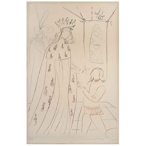 SALVADOR DALÍ , L'Adoubement de Lancelot, de la carpeta La Quête du Graal, 1975, Firmado Grabado 3 / 249, 39 x 26 cm