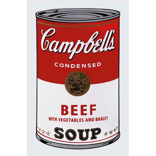 ANDY WARHOL, II.49: Campbell's Soup I, Beef, Con sello en la parte posterior, Serigrafía cin tiraje, 81 x 48 cm medidas totales