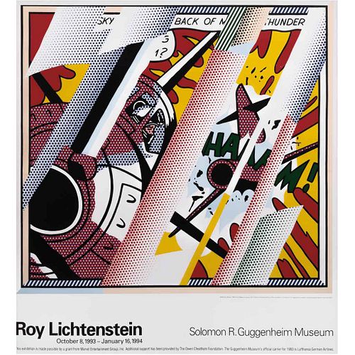 ROY LICHTENSTEIN, Reflections: Whaam!, 1993, Sin firma, Litografía offset sin número de tiraje, 66 x 68 cm medidas totales
