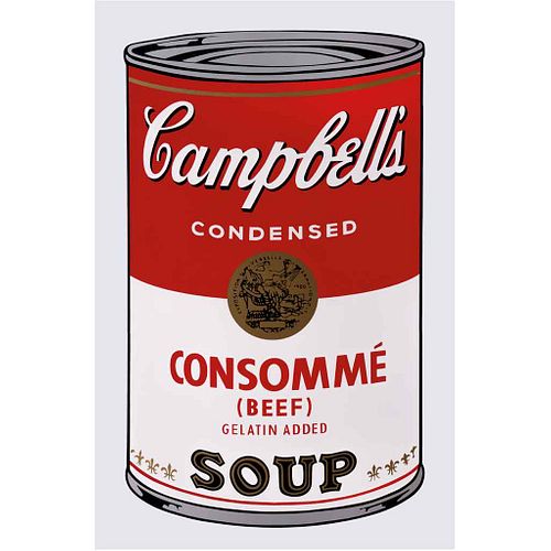 ANDY WARHOL, II.52: Campbell's Consommé Beef Soup, Con sello en la parte posterior, Serigrafía sin tiraje, 81 x 48 cm medidas totales