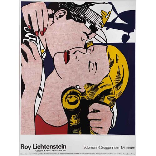 ROY LICHTENSTEIN, The Kiss, 1993, Sin firma, Litografía offset sin número de tiraje, 82 x 61 cm medifas totales
