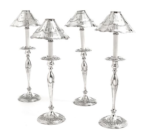 SHREVE & CO STERLING SET OF 4 CANDLESTICKS WITH  SHADES H 13.7" - 22" 