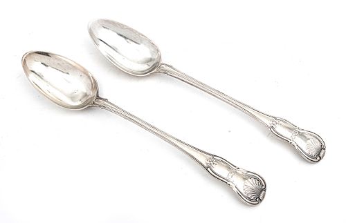 WILLIAM ELEY AND WILLIAM FEARN STERLING SILVER SERVING SPOONS 1798, 1803, 2 L 12" 