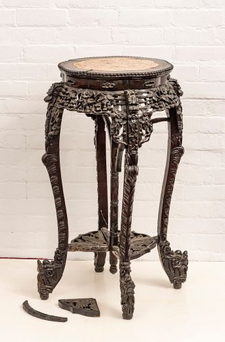 CHINESE CARVED ROSEWOOD PEDESTAL, C. 1900, H 37", DIA 15" 