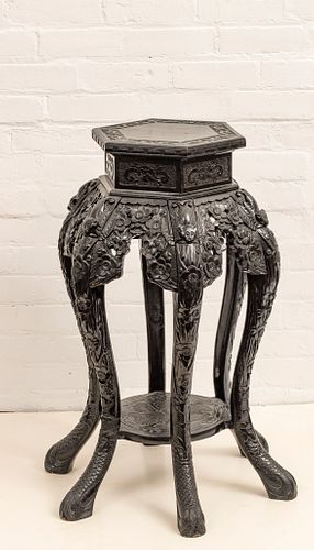 CHINESE CARVED ROSEWOOD PEDESTAL, C. 1900, H 32", DIA 18" 