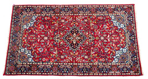 INDO-PERSIAN HANDWOVEN WOOL RUG, C. 1990, W 3', L 5' 2" 