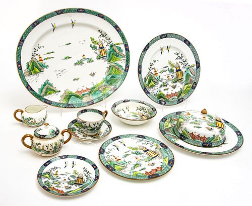 CROWN STAFFORDSHIRE FOR TIFFANY & CO. (NY) BONE CHINA DINNERWARE, 54 PCS, CHINESE WILLOW 