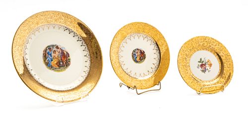 22 KT GOLD DECORATED SERVICE PLATES, SET OF 12,  DIA 10", + 23 OTHERS 