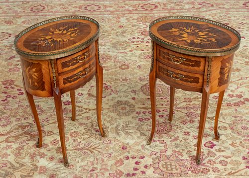 LOUIS XVI STYLE FRUITWOOD END TABLES PAIR H 26" W 17" 