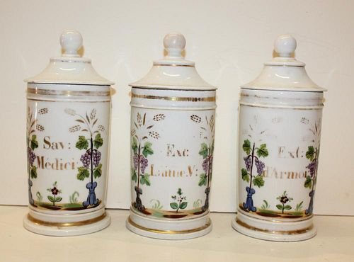 Grouping of 3 French porcelain apothecary jars