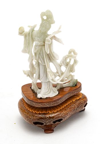 CHINESE CARVED WHITE JADE QUAN YIN FIGURE H 4" 