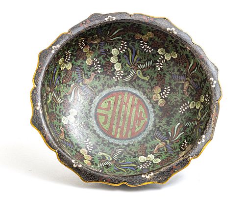 CHINESE CLOISONNE BOWL, 19TH.C. H 4", W 12"