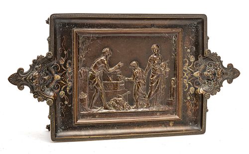BRONZE AND METAL TRAY WITH RELIEF 19TH.C. H 4" W 13" L 25" 