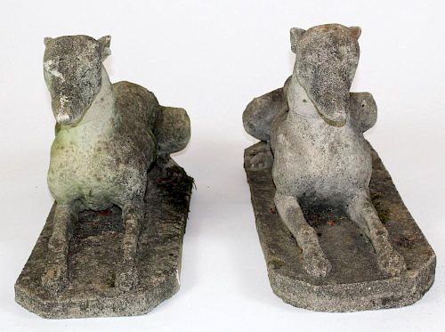 Pair of cast laying whippet entry statues