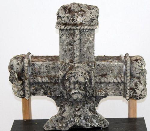 Antique French limestone fragment of cross