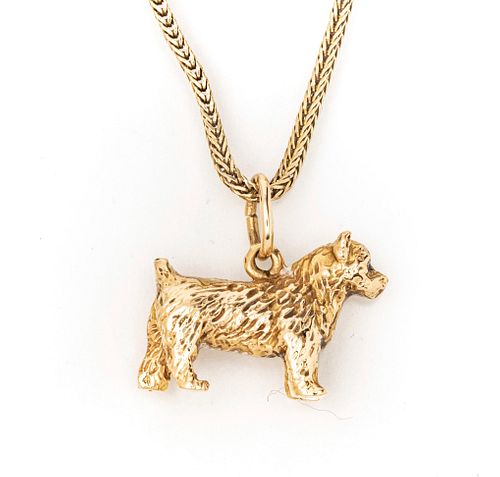 14 KT YELLOW GOLD NECK CHAIN WITH DOG CHARM L 15" 