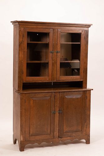PINE, COUNTRY STEPBACK CUPBOARD, 19TH.C. H 79" W 54" D 18" 
