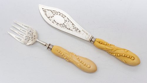 STERLING FISH SERVERS, TWO PIECES, SHEFFIELD ENGLAND, 1876, HARRISON BROS. L 13" 