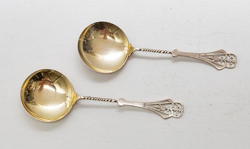 STERLING SILVER SERVING SPOONS, JOHN ROUND & SON 1919, TWO L 7.2" 