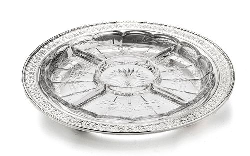 WATSON CO. STERLING AND CRYSTAL SERVING PLATE DIA 12.7" 