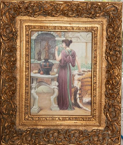 CORMON,  SIGNED OIL PAINTING ON WOOD PANEL H 16" W 10" LADY ON TERRACE 