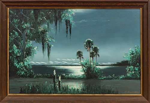 GEORGE BUCKNER (AMER, 20TH C), FLORIDA HIGHWAYMEN, OIL ON ARTIST'S BOARD, H 24", W 36", COASTAL VIEW 