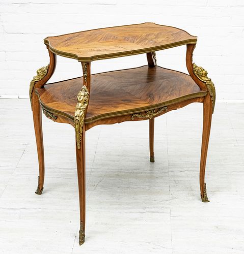 FRENCH LOUIS XV STYLE TWO-TIER TABLE, H 34", L 33" 