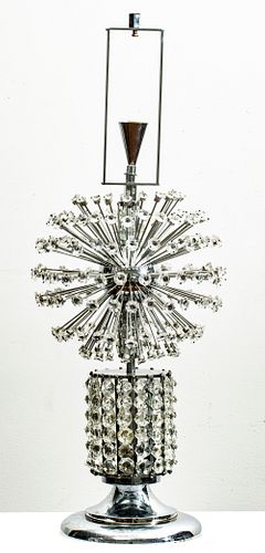 ART DECO STYLE CHROME AND CRYSTAL TABLE LAMPS, PAIR, H 40' DIA 15" 